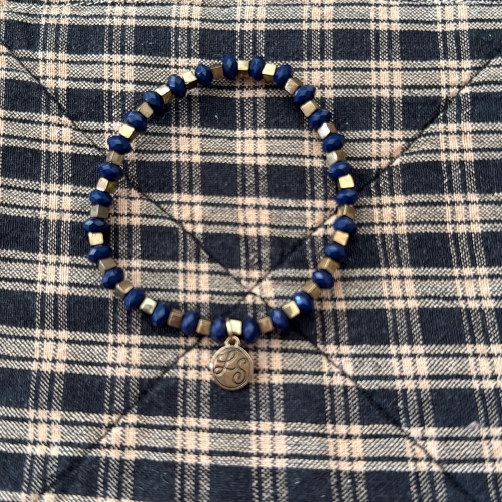 Blue and Gold Beaded Stretch Bracelet